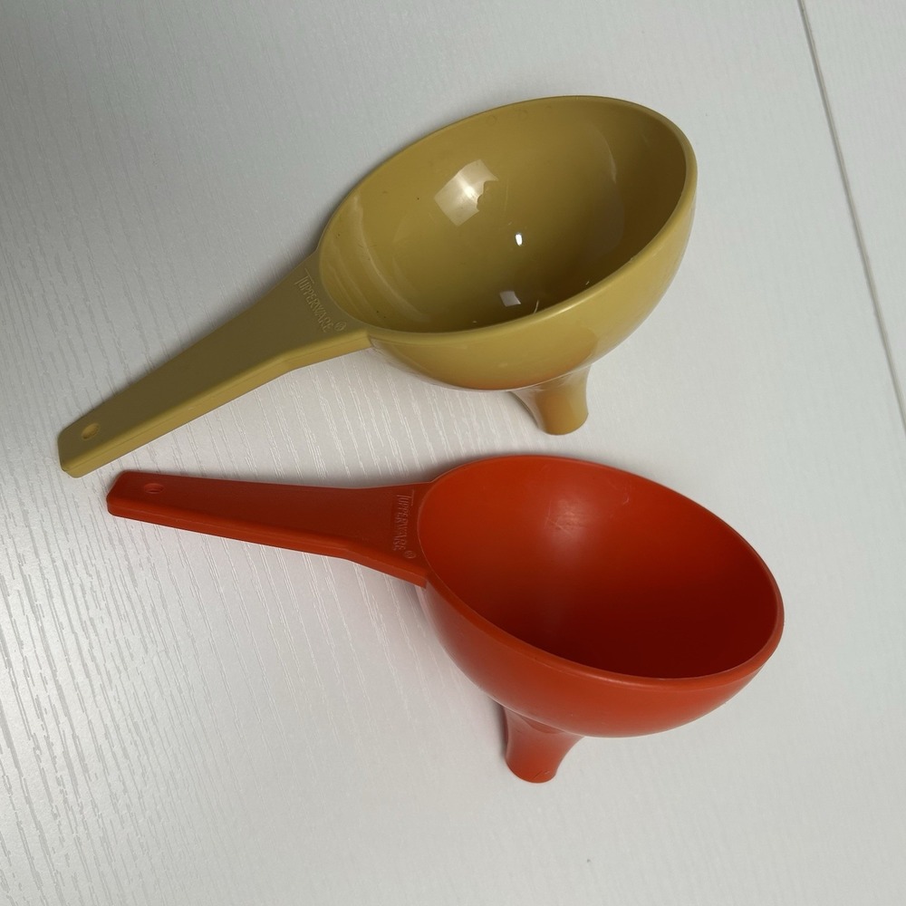 Lot of 2 VTG Tupperware Funnel Large Hershey Kiss Shape Coral and Yellow